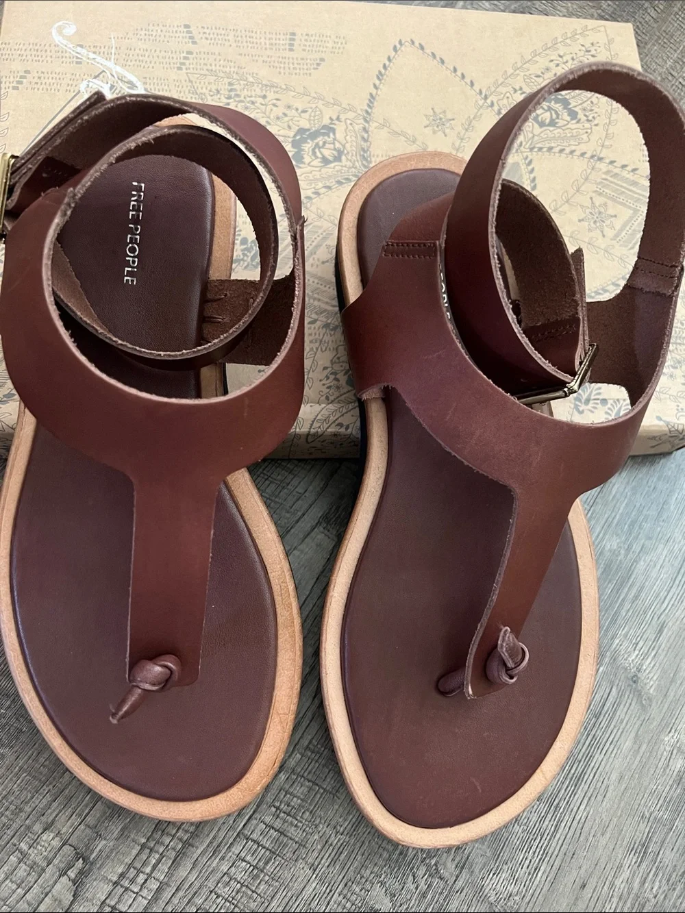 Free People Evie Wrap Coconut Shell Brown Leather T-Strap Sandals